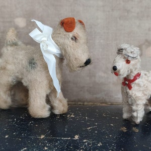 Small Steiff dog Fox Terrier Fox Terrier + Mini Poodle in a suitcase ~ two little dogs living in a suitcase 2 old dogs True Vintage shabby