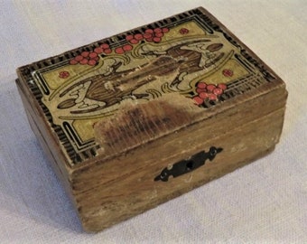 Alte Vintage Jugendstil Spardose Holzbox 1900 french shabby damaged old wooden money box