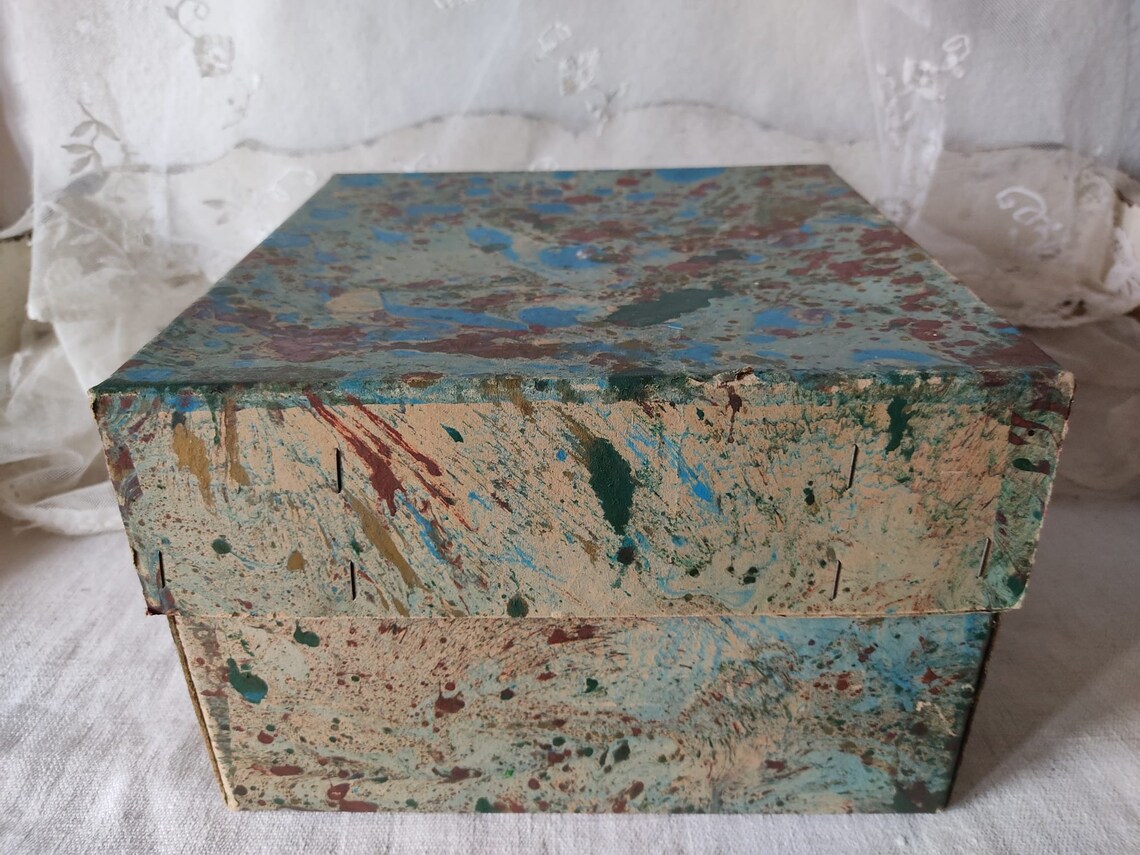 Large Vintage Cardboard Box Marbled Paperbox Cardboard Box Etsy