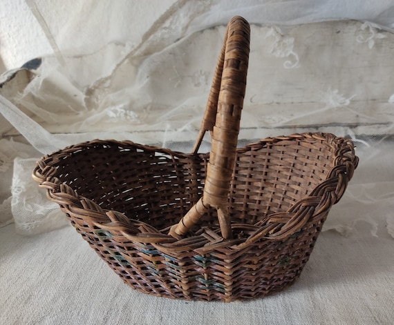 Piccolo cestino vintage in vimini francese, casa di campagna, cestino da  mercato, cestino per bambini, tessuto shabby francese fatto a mano -   Italia