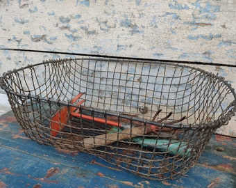 True vintage Breton metal basket harvest basket mesh basket wire basket crooked and crooked wire basket authentic rustic french shabby gardening JD