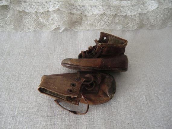 Antique leather baby shoes sales