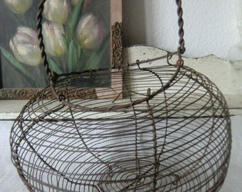 Vintage egg basket France wire basket Fil de Fer collecting basket french shabby patina in the style JDL