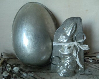 Vintage Chocolate Mold alte Schokoladenformen Hase im Ei shabby Patina Frühling Ostern