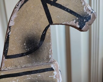 アンティークのおもちゃの馬、木馬、車輪付きの引き馬、歴史的、本物の