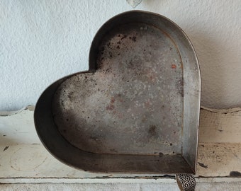 Grote vintage HART metalen mal bakvorm decoratie mal Franse shabby patina landhuis boerderij boerderij decoratie vintage keuken