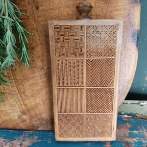 Old rustic vintage wooden mold form Springerle pastry cookies biscuits printing model bakery craft country house farmhouse kitchen decoration