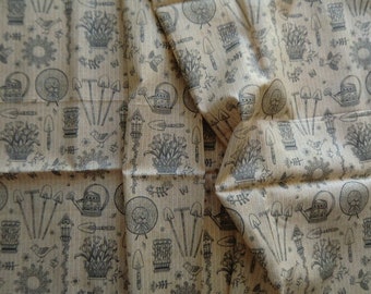 Vintage fabric gardening garden motifs cotton fabric DEBBIE MUMM gardening