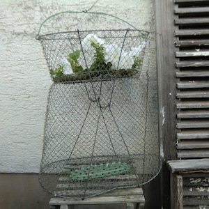 Vintage fishing basket wire keepnet fixed MAILINOX Made in France fish trap fishing net rustic french shabby fishing