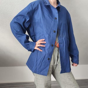 Old vintage work jacket, craftsman&#39;s jacket, pioneer workwear, size 58, jacket, twill cotton, indigo blue, studio, workshop, factory