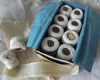 Vintage box of French fine yarn crochet yarn bundle