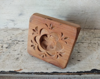 Modèle vintage en bois sculpté de motif floral, modèle fait main avec poignée Springerle Spekulatius modèle de pâtisserie cuisson patine brocante vintage