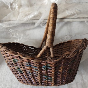 Vintage small French wicker basket country house farmhouse basket market basket children's basket basket weaving handmade french shabby