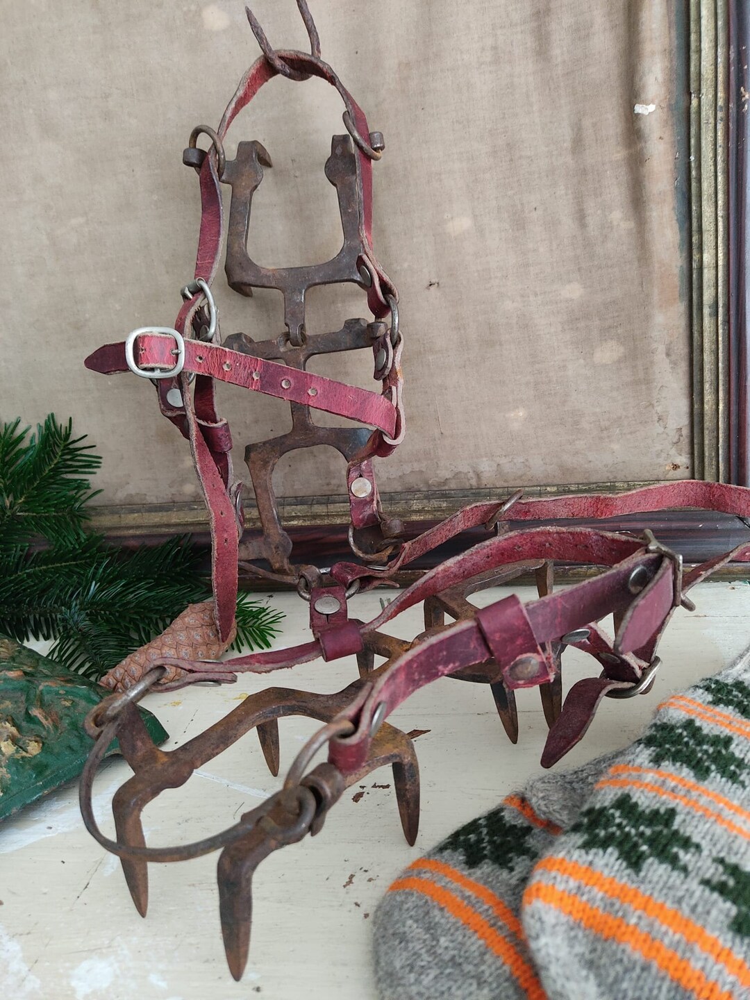 ANTIQUE Old Snowshoes Made of Iron and Leather With Patina Etsy