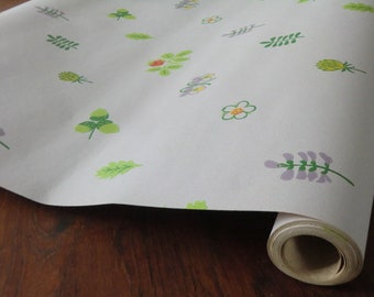 Vintage wallpaper roll floral botanical wallpaper remnant Scandi