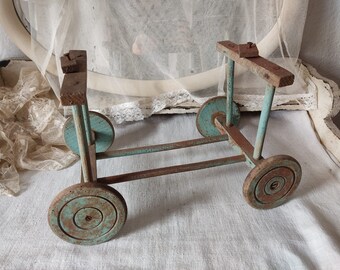 Altes Vintage Puppenwagen Untergestell unkomplett Holz mintfarben shabby chic