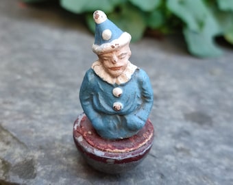 ANTIEK speelgoed vintage miniatuur rolly speelgoed metalen figuur clown stand-up man shabby patina