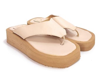 Flip Flops Damen Ledersandalen Superleichte quadratische Zehenpartie Plateau Quica Lerma