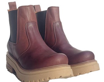 Damen-Stiefelette aus Leder, Chelsea Boots mit Elastik, Urbane Rindsleder-Stiefeletten ohne Schnürsenkel, Quica Victorica Lederboots