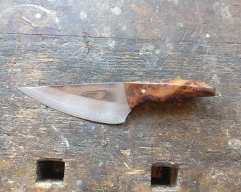 Medium kitchen knife, beautiful handle made of Thuja root grain wood