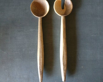 Walnut salad servers, hand-carved