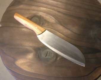 Large chef's knife with elm wood handle