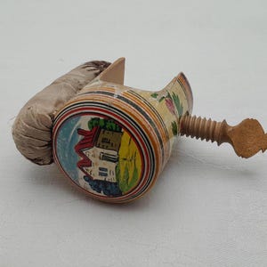 Charming Georgian Tunbridge ware sewing clamp / pin cushion, with cottage decoration and inscription, 1825