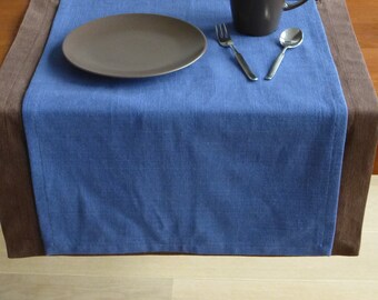 Elegant double table runner, brown/blue