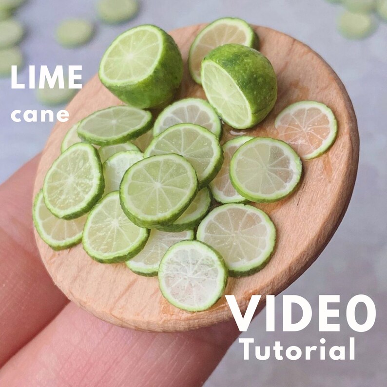 Miniature lime cane. Tutorial polymer clay. Tiny food. Etsy