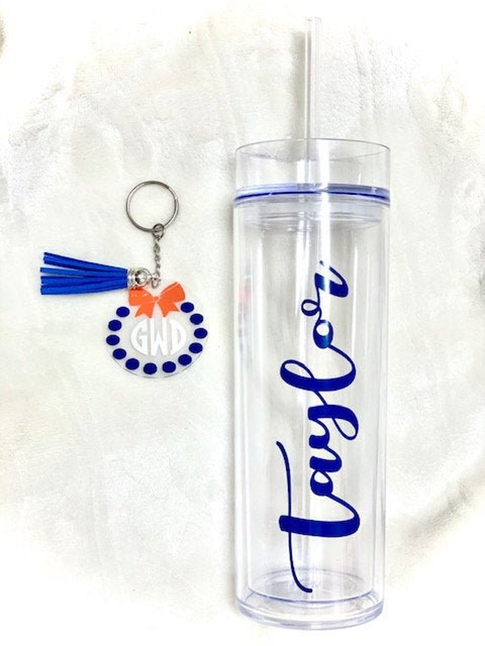 Tumbler and Key Chain Set 16oz Tumbler with straw Monogram Etsy