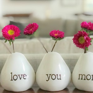 Love You Mom Vases For Flowers Adorable White Porcelain Flower Vase Set For Mothers Day, Valentines, Christmas, Birthday, Gifts for Mom image 1