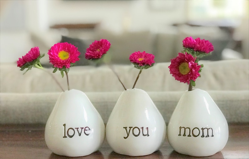 Love You Mom Vases For Flowers Adorable White Porcelain Flower Vase Set For Mothers Day, Valentines, Christmas, Birthday, Gifts for Mom image 1