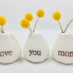 Love You Mom Vases For Flowers Adorable White Porcelain Flower Vase Set For Mothers Day, Valentines, Christmas, Birthday, Gifts for Mom image 2