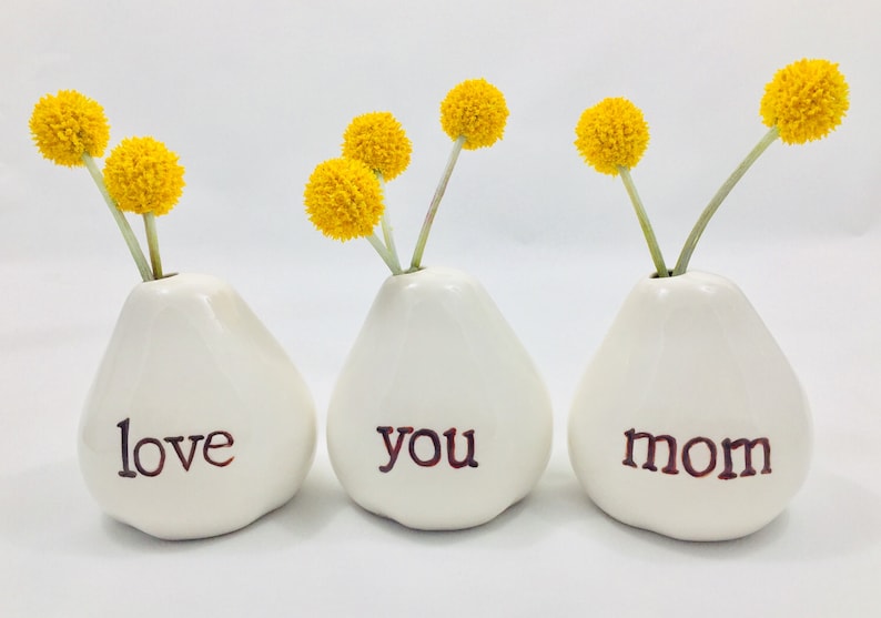 Love You Mom Vases For Flowers Adorable White Porcelain Flower Vase Set For Mothers Day, Valentines, Christmas, Birthday, Gifts for Mom image 2