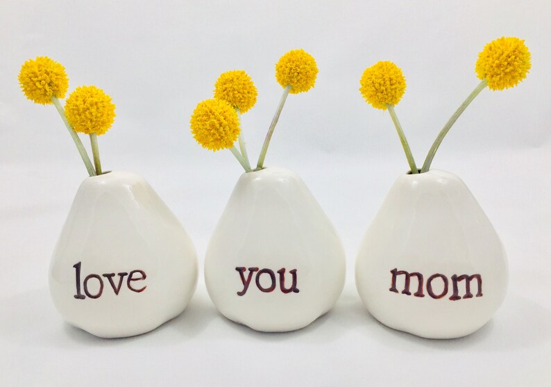 Love You Mom Vases for Flowers Adorable White Porcelain Etsy