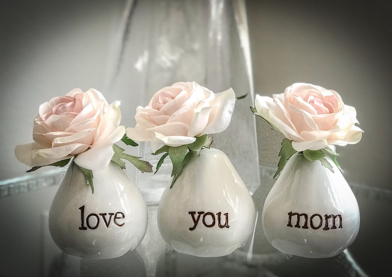 Love You Mom Vases For Flowers Adorable White Porcelain Flower Vase Set For Mothers Day, Valentines, Christmas, Birthday, Gifts for image 9