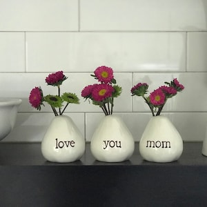 Love You Mom Vases For Flowers Adorable White Porcelain Flower Vase Set For Mothers Day, Valentines, Christmas, Birthday, Gifts for image 5