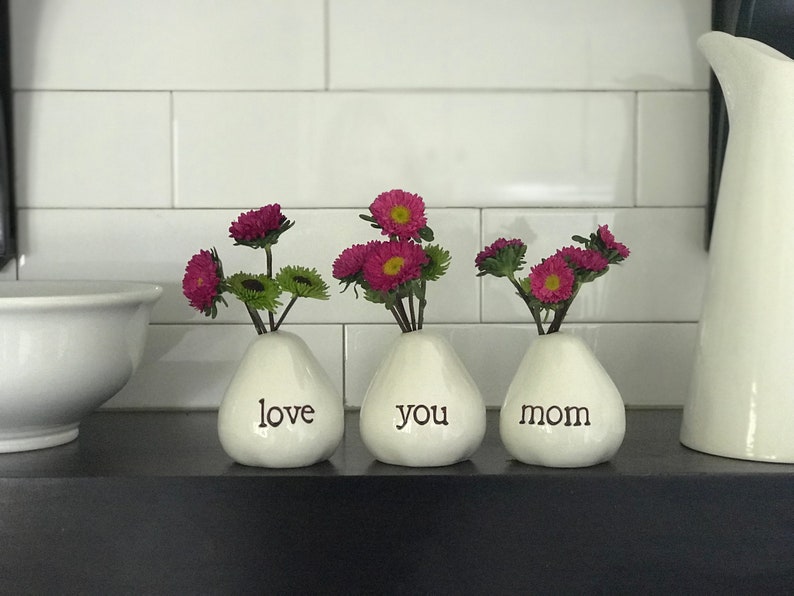 Love You Mom Vases For Flowers Adorable White Porcelain Flower Vase Set For Mothers Day, Valentines, Christmas, Birthday, Gifts for Mom image 4