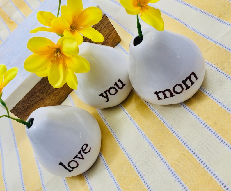 Love You Mom Vases For Flowers Adorable White Porcelain Flower Vase Set For Mothers Day, Valentines, Christmas, Birthday, Gifts for image 7