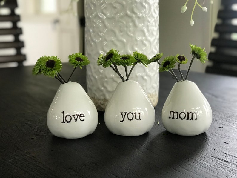 Love You Mom Vases For Flowers Adorable White Porcelain Flower Vase Set For Mothers Day, Valentines, Christmas, Birthday, Gifts for image 10