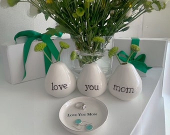 Mother's Day Gift, love you mom vases and ring dish, Birthday gift for Mom, from daughter, gift from son, unique gift idea