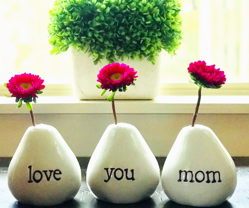 Love You Mom Vases For Flowers Adorable White Porcelain Flower Vase Set For Mothers Day, Valentines, Christmas, Birthday, Gifts for Mom image 7