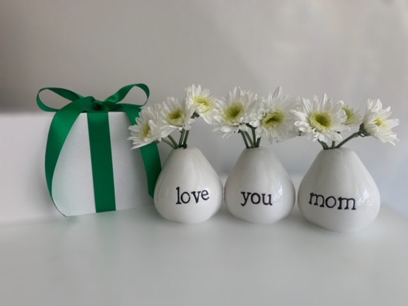 Love You Mom Vases For Flowers Adorable White Porcelain Flower Vase Set For Mothers Day, Valentines, Christmas, Birthday, Gifts for image 1