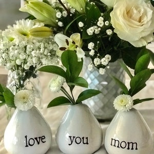 Love You Mom Vases For Flowers Adorable White Porcelain Flower Vase Set For Mothers Day, Valentines, Christmas, Birthday, Gifts for Mom image 5