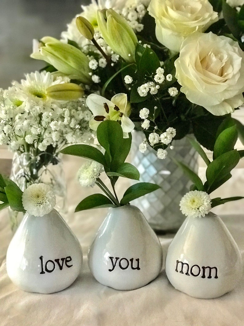 Love You Mom Vases For Flowers Adorable White Porcelain Flower Vase Set For Mothers Day, Valentines, Christmas, Birthday, Gifts for image 6