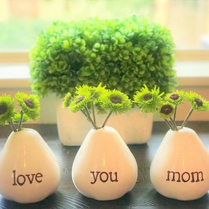 Love You Mom Vases For Flowers Adorable White Porcelain Flower Vase Set For Mothers Day, Valentines, Christmas, Birthday, Gifts for image 4