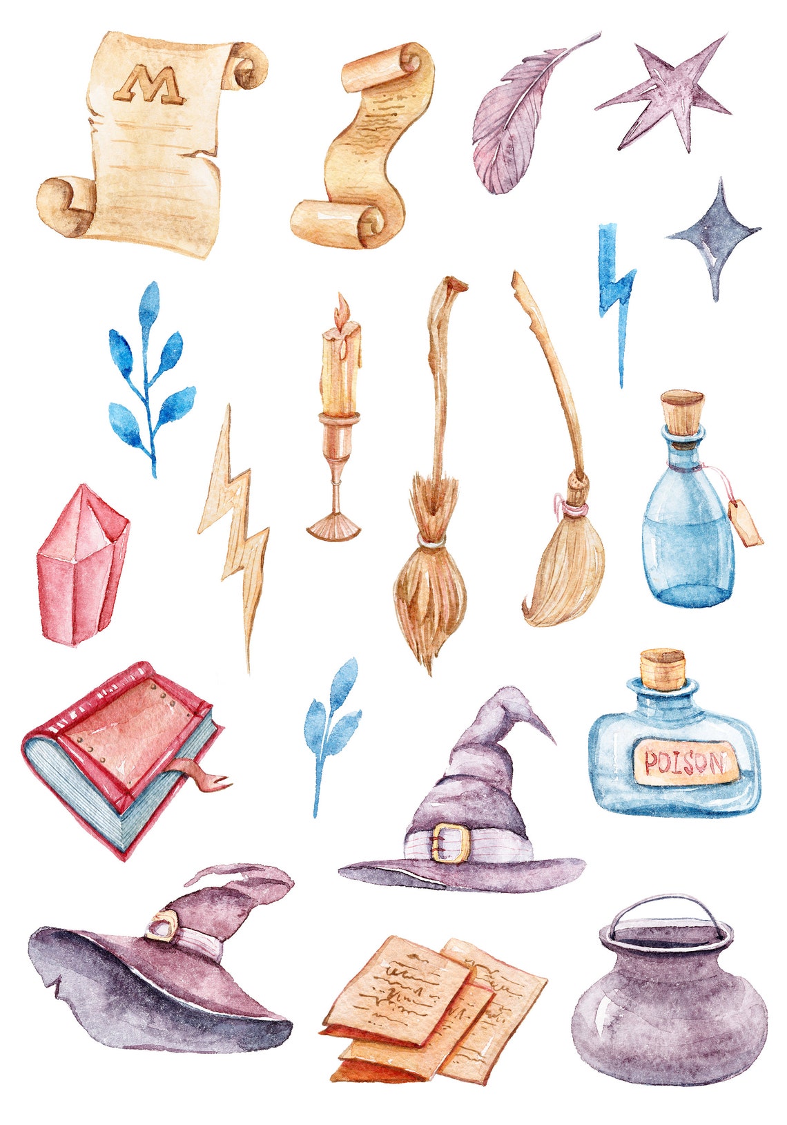 Watercolor Harry Potter clipart. Harry Potter sticker. Magical | Etsy