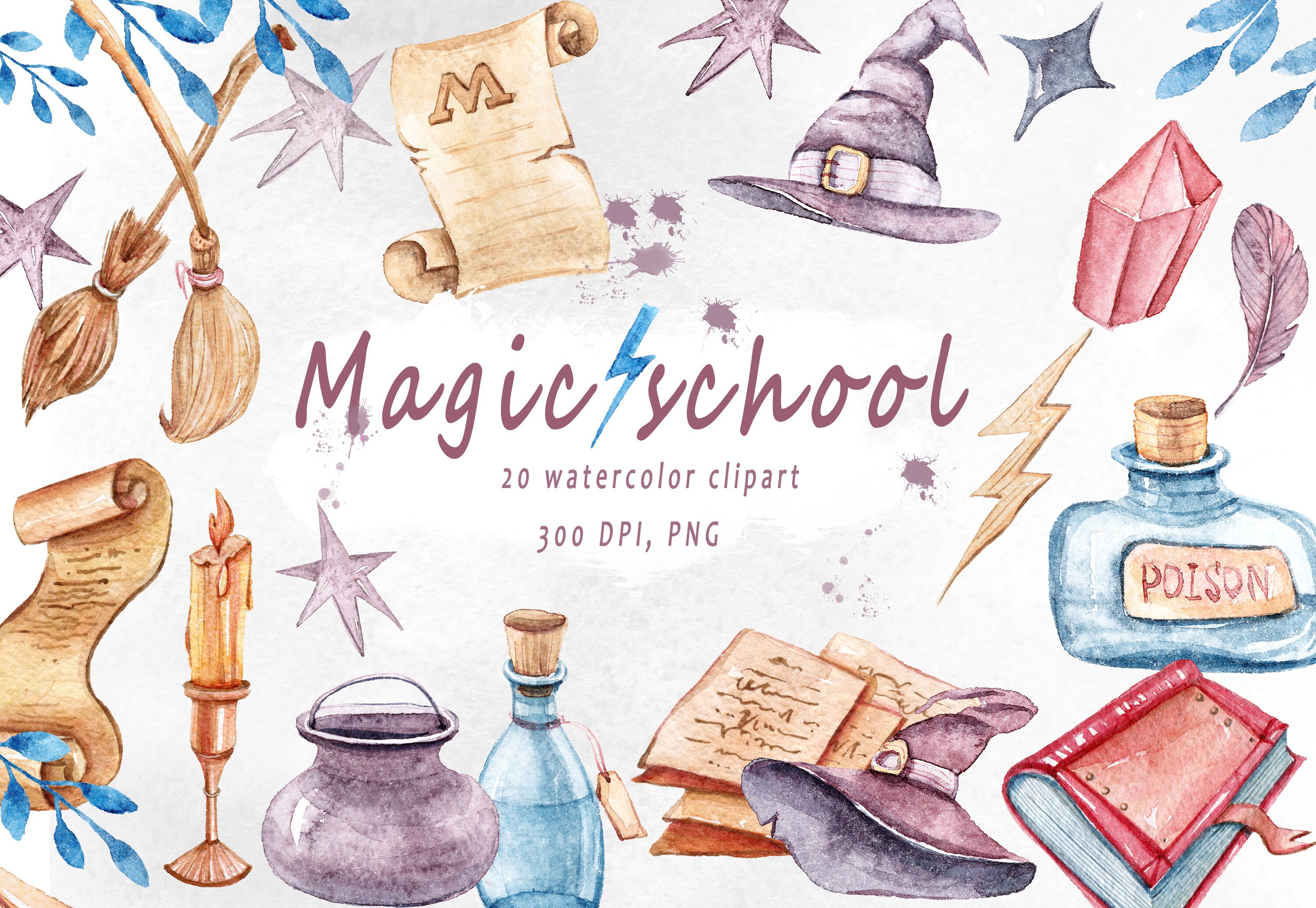 Watercolor Harry Potter clipart. Harry Potter sticker. Magical Etsy