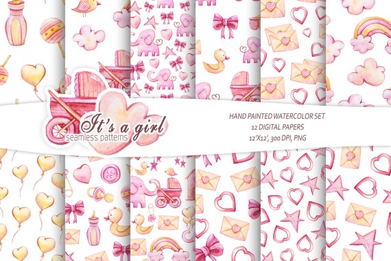Digital Scrapbook Paper Watercolor Wallpaper Baby Girl | Etsy