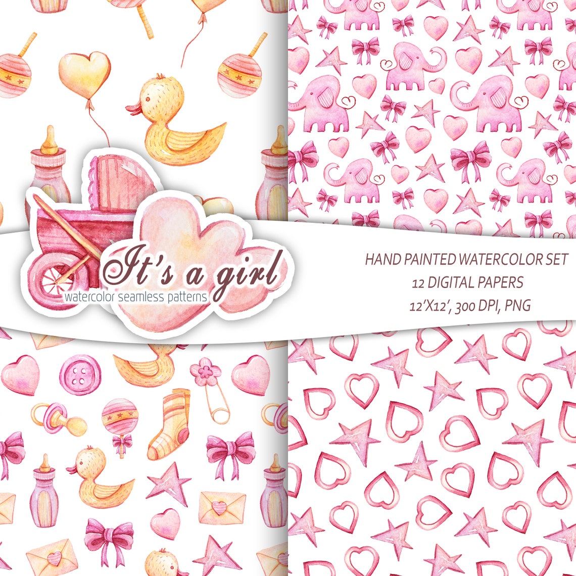 Digital Scrapbook Paper Watercolor Wallpaper Baby Girl | Etsy